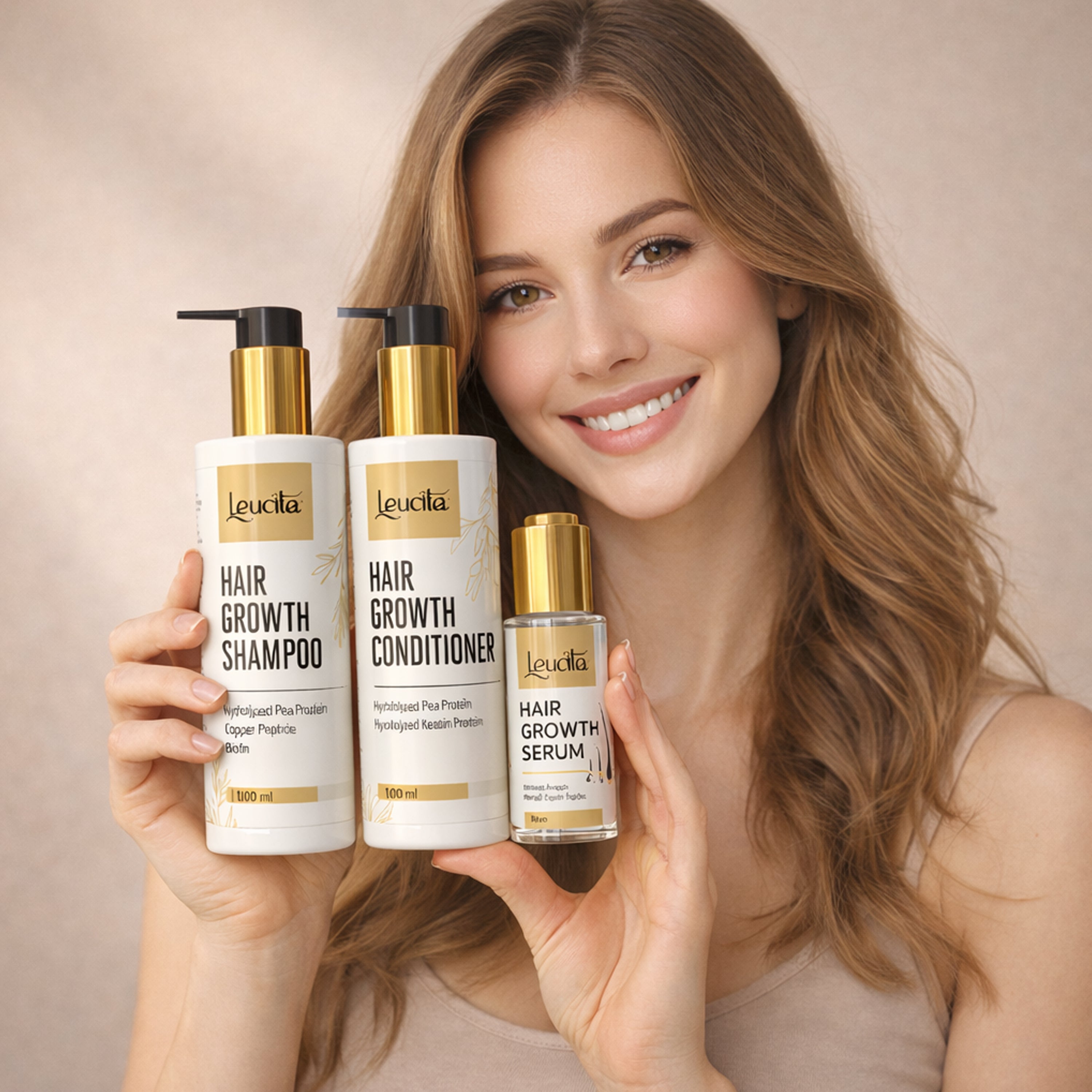 Leucita Hair Growth Shampoo, Conditioner & Serum Combo Redensyl, Anagain, Procapil, Biotin & Keratin for Stronger, Thicker, Healthier Hair