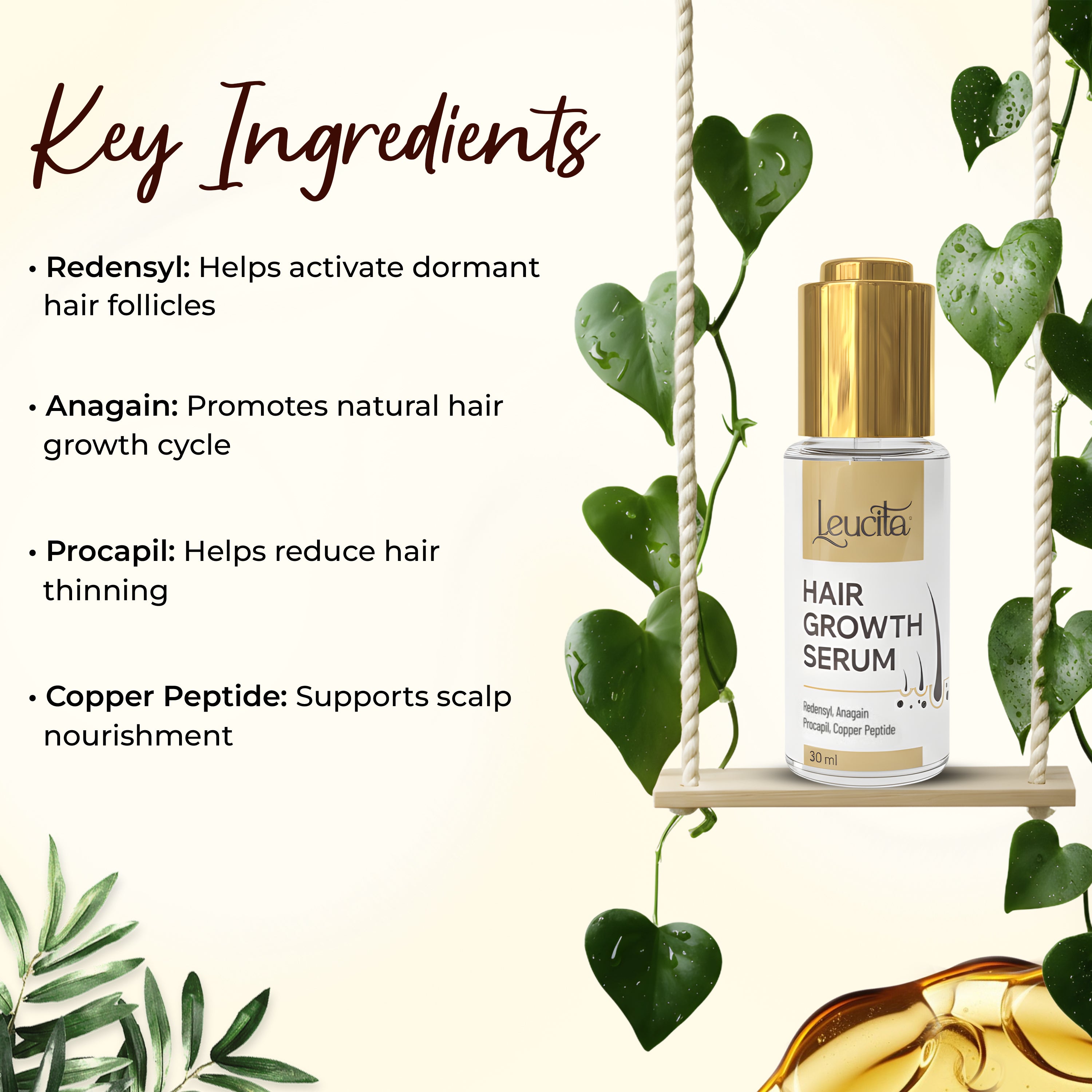 Leucita Hair Growth Shampoo, Conditioner & Serum Combo Redensyl, Anagain, Procapil, Biotin & Keratin for Stronger, Thicker, Healthier Hair